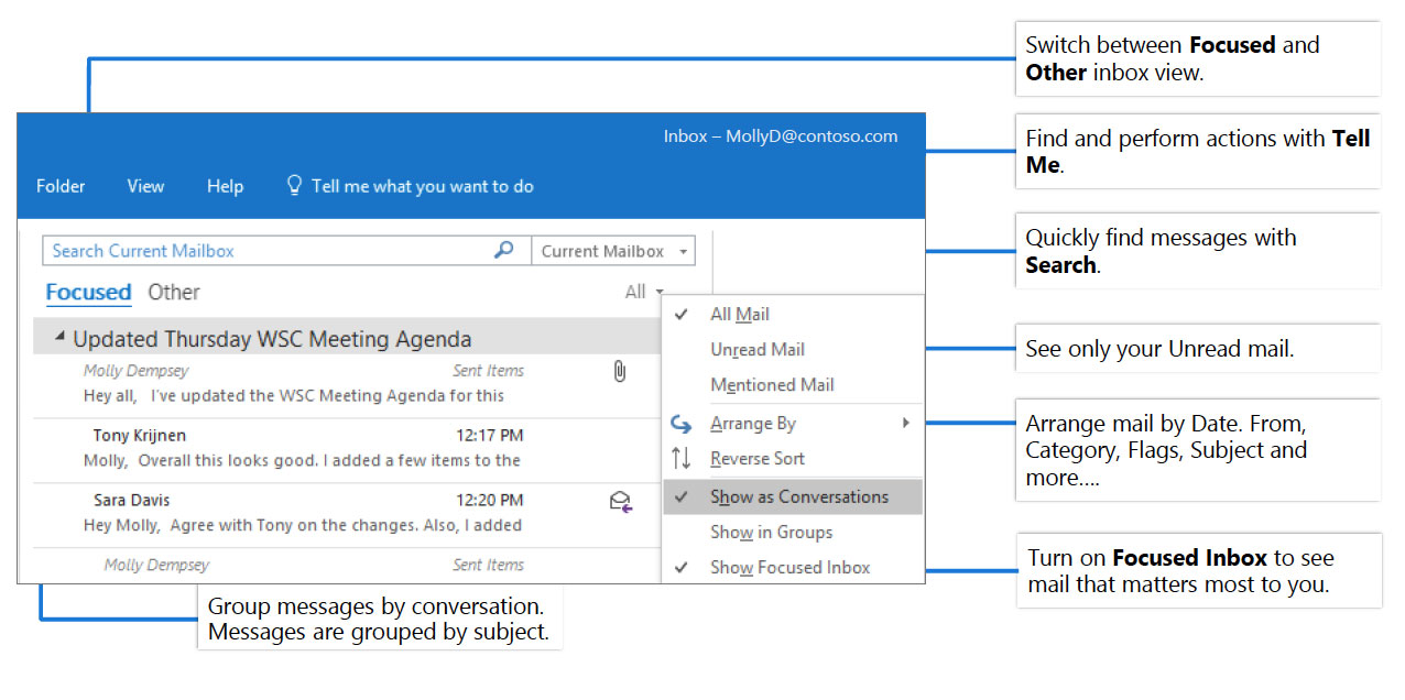 outlook organize mail box