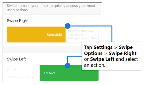 outlook mobile ios set swipe options