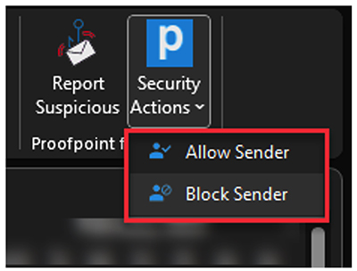 Security Actions Allow Block Sender